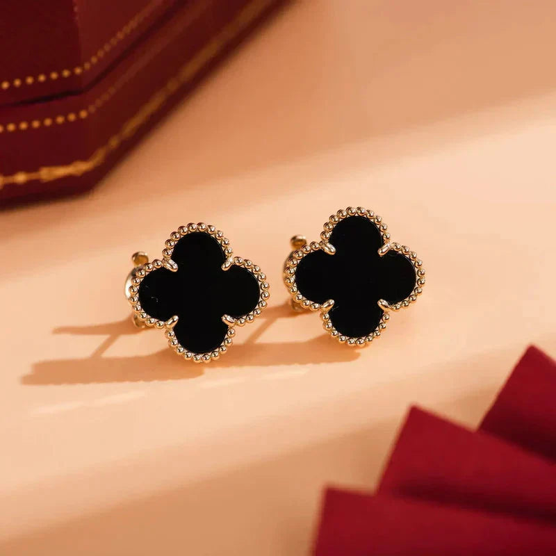 [Elowen Jewels]CLOVER MEDIUM 1 MOTIFS  ONYX STUD EARRINGS