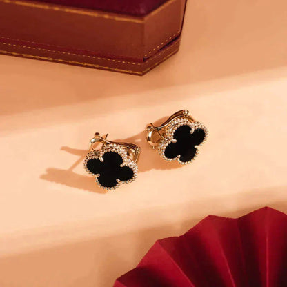[Elowen Jewels]CLOVER MEDIUM 1 MOTIFS  ONYX STUD EARRINGS