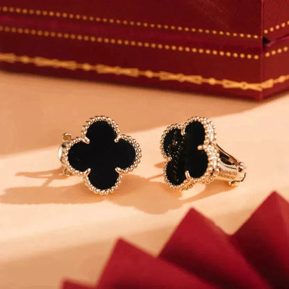 [Elowen Jewels]CLOVER MEDIUM 1 MOTIFS  ONYX STUD EARRINGS