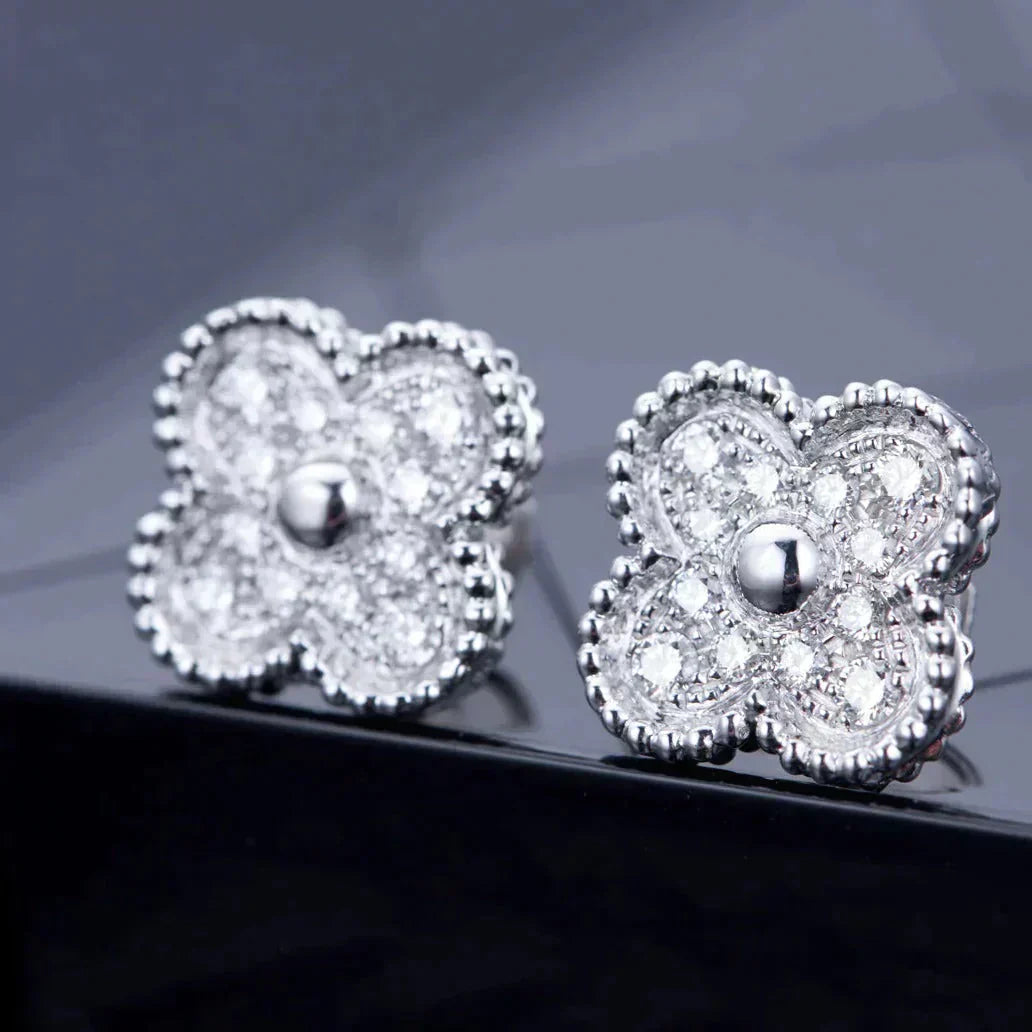 [Elowen Jewels]CLOVER 1 MOTIFS DIAMOND STUD EARRINGS SILVER