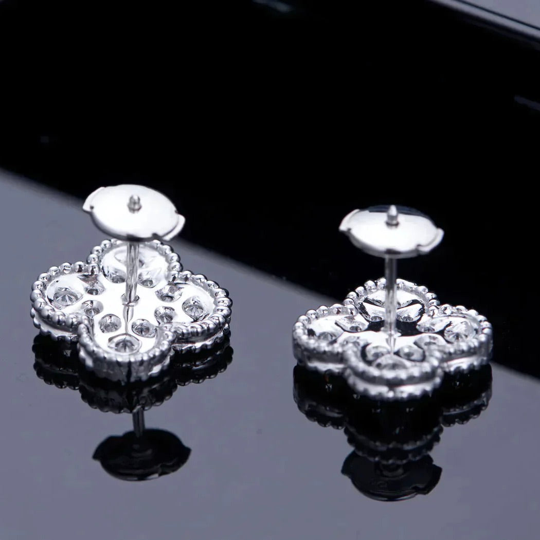 [Elowen Jewels]CLOVER 1 MOTIFS DIAMOND STUD EARRINGS SILVER