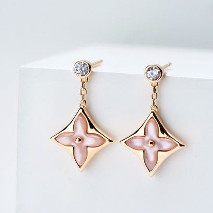 [Elowen Jewels]DOUBLE STAR PINK GOLD MOP DROP EARRINGS