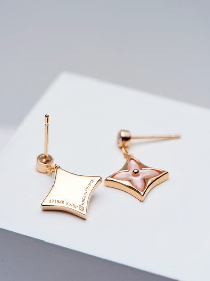 [Elowen Jewels]DOUBLE STAR PINK GOLD MOP DROP EARRINGS