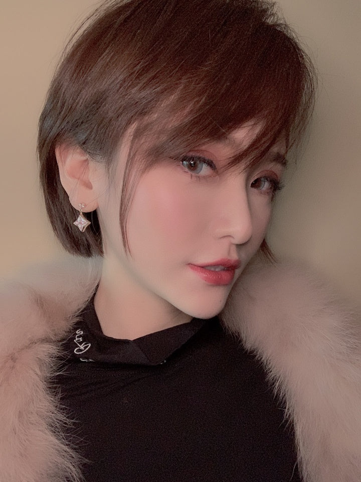 [Elowen Jewels]DOUBLE STAR PINK GOLD MOP DROP EARRINGS