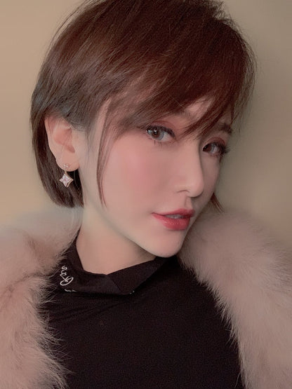 [Elowen Jewels]DOUBLE STAR PINK GOLD MOP DROP EARRINGS