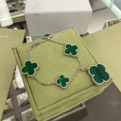 [Elowen Jewels]CLOVER 5 MOTIFS SIVLER MALACHITE BRACELET