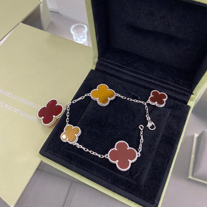[Elowen Jewels]CLOVER 5 MOTIFS SIVLER CARNELIAN TIGER EYE BRACELET
