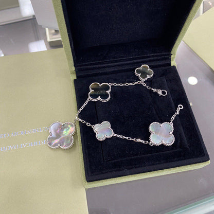 [Elowen Jewels]CLOVER 5 MOTIFS SIVLER DARK MOP BRACELET