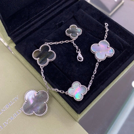 [Elowen Jewels]CLOVER 5 MOTIFS SIVLER DARK MOP BRACELET