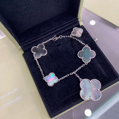 [Elowen Jewels]CLOVER 5 MOTIFS SIVLER DARK MOP BRACELET