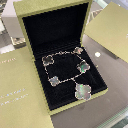 [Elowen Jewels]CLOVER 5 MOTIFS SIVLER DARK MOP BRACELET