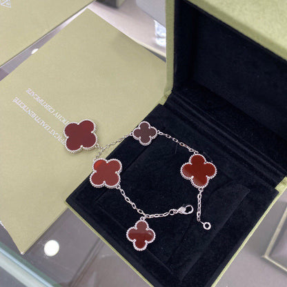 [Elowen Jewels]CLOVER 5 MOTIFS SIVLER CARNELIAN BRACELET