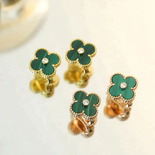 [Elowen Jewels]CLOVER MEDIUM 1 MOTIFS MALACHITE DIAMOND EARRINGS