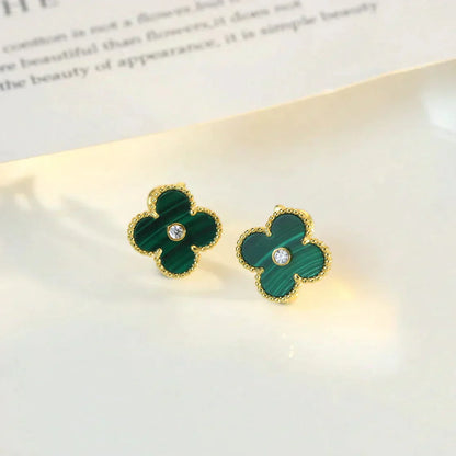 [Elowen Jewels]CLOVER MEDIUM 1 MOTIFS MALACHITE DIAMOND EARRINGS