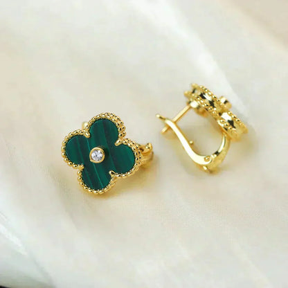 [Elowen Jewels]CLOVER MEDIUM 1 MOTIFS MALACHITE DIAMOND EARRINGS