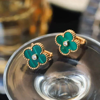 [Elowen Jewels]CLOVER MEDIUM 1 MOTIFS MALACHITE DIAMOND EARRINGS