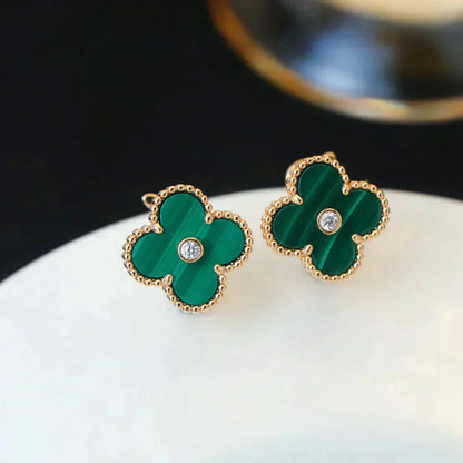 [Elowen Jewels]CLOVER MEDIUM 1 MOTIFS MALACHITE DIAMOND EARRINGS