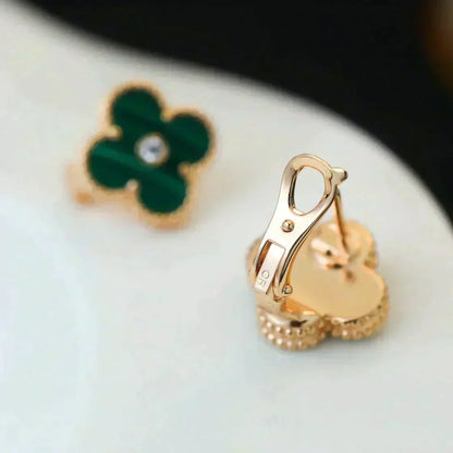 [Elowen Jewels]CLOVER MEDIUM 1 MOTIFS MALACHITE DIAMOND EARRINGS