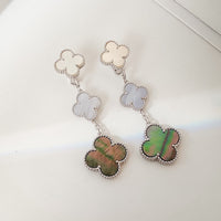 [Elowen Jewel]CLOVER 3 MOTIFS CHALCEDONY DARK MOP SILVER EARRINGS