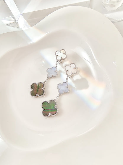 [Elowen Jewels]CLOVER 3 MOTIFS CHALCEDONY DARK MOP SILVER EARRINGS
