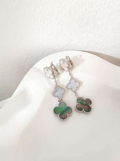 [Elowen Jewels]CLOVER 3 MOTIFS CHALCEDONY DARK MOP SILVER EARRINGS