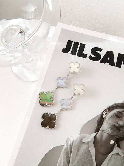[Elowen Jewels]CLOVER 3 MOTIFS CHALCEDONY DARK MOP SILVER EARRINGS