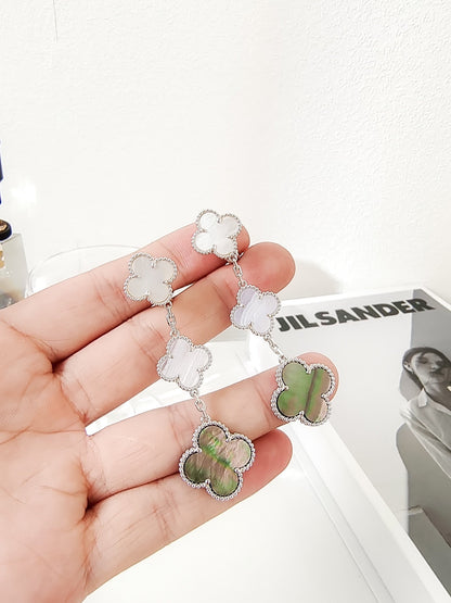 [Elowen Jewels]CLOVER 3 MOTIFS CHALCEDONY DARK MOP SILVER EARRINGS
