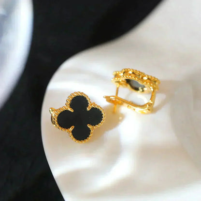 [Elowen Jewels]CLOVER MEDIUM 1 MOTIFS  ONYX STUD EARRINGS