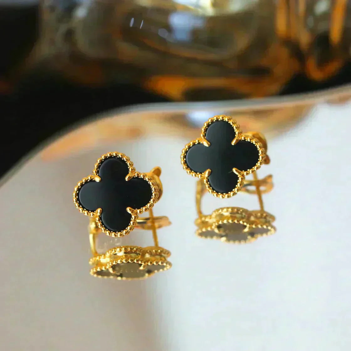 [Elowen Jewels]CLOVER MEDIUM 1 MOTIFS  ONYX STUD EARRINGS