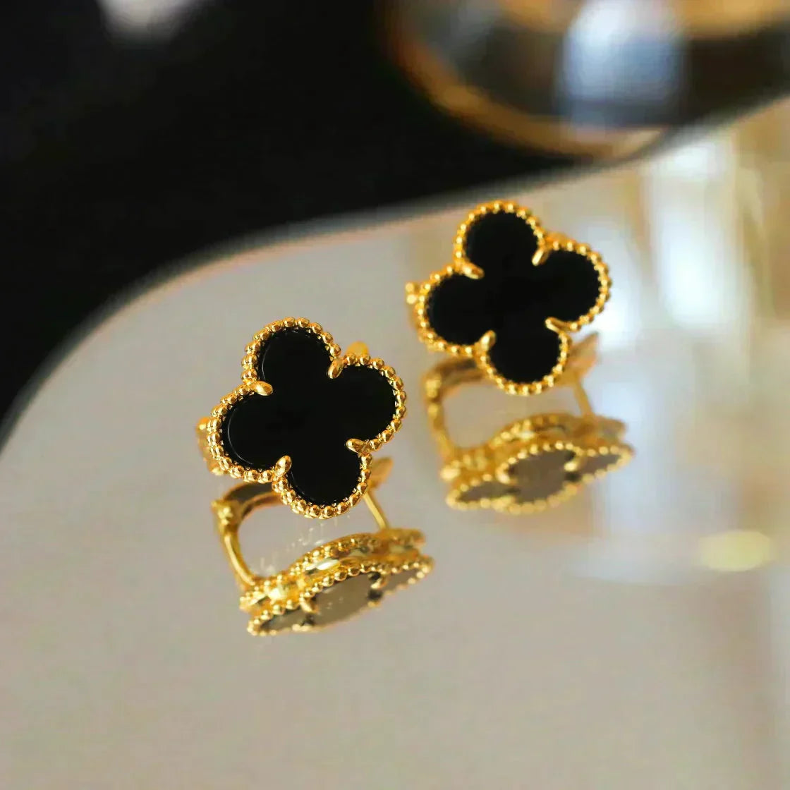 [Elowen Jewels]CLOVER MEDIUM 1 MOTIFS  ONYX STUD EARRINGS