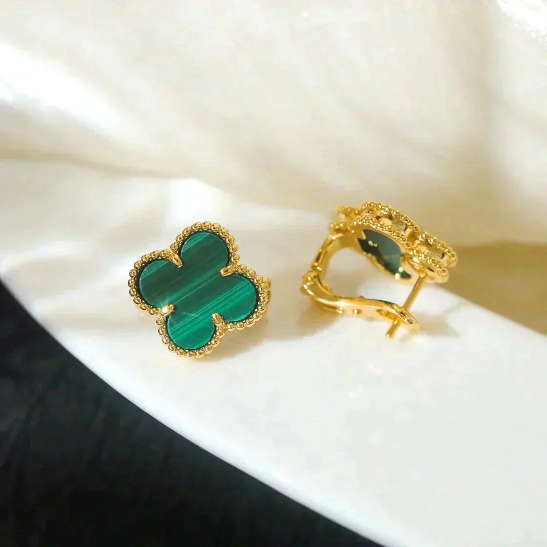 [Elowen Jewels]CLOVER MEDIUM 1 MOTIFS MALACHITE  EARRINGS