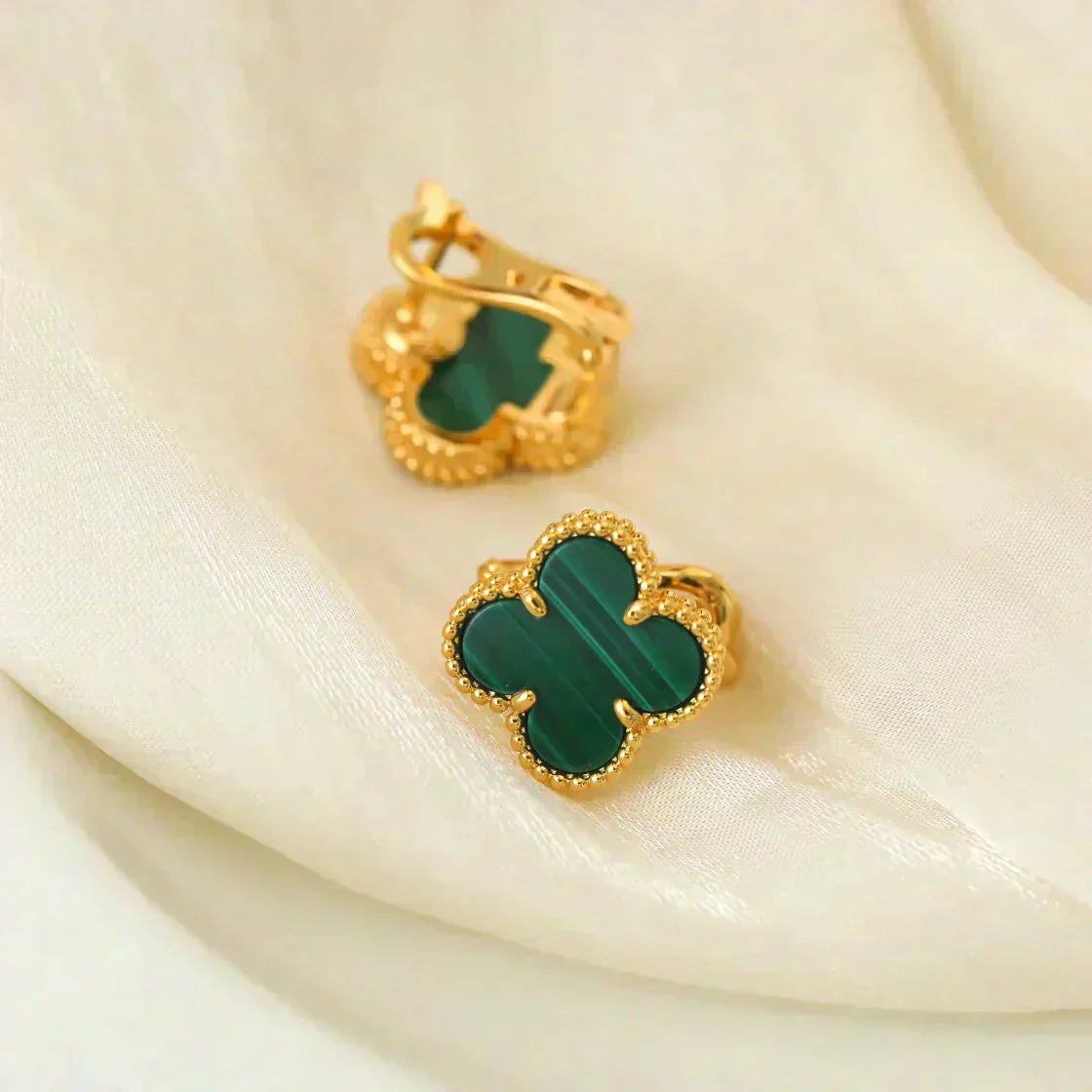 [Elowen Jewels]CLOVER MEDIUM 1 MOTIFS MALACHITE  EARRINGS