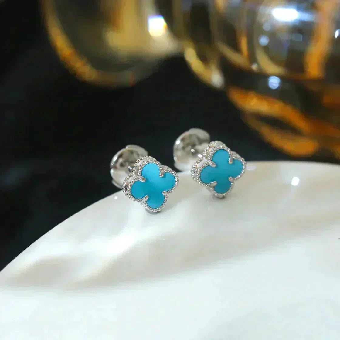 [Elowen Jewels]CLOVER MINI 9.5MM ONYX STUD EARRINGS SILVER