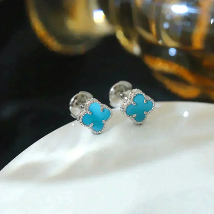 [Elowen Jewels]CLOVER MINI 9.5MM ONYX STUD EARRINGS SILVER