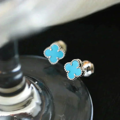 [Elowen Jewels]CLOVER MINI 9.5MM ONYX STUD EARRINGS SILVER