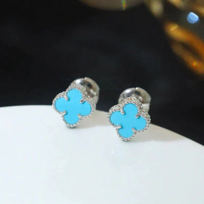 [Elowen Jewels]CLOVER MINI 9.5MM ONYX STUD EARRINGS SILVER