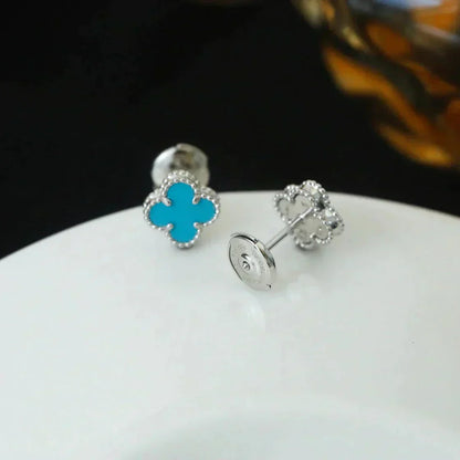 [Elowen Jewels]CLOVER MINI 9.5MM ONYX STUD EARRINGS SILVER