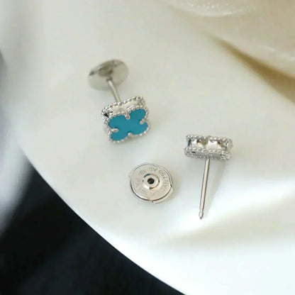 [Elowen Jewels]CLOVER MINI 9.5MM ONYX STUD EARRINGS SILVER