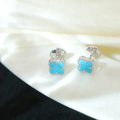 [Elowen Jewels]CLOVER MINI 9.5MM ONYX STUD EARRINGS SILVER