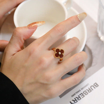 [Elowen Jewels]CLOVER CARNELIAN RING ROSE GOLD DIAMOND