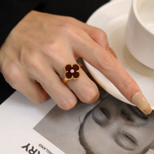 [Elowen Jewels]CLOVER CARNELIAN RING ROSE GOLD DIAMOND