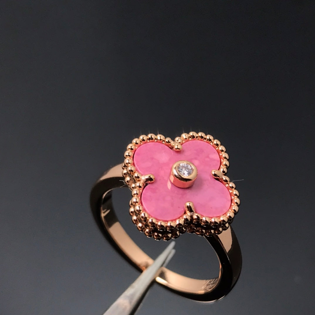 [Elowen Jewels]CLOVER RHODONITE ROSE GOLD RING