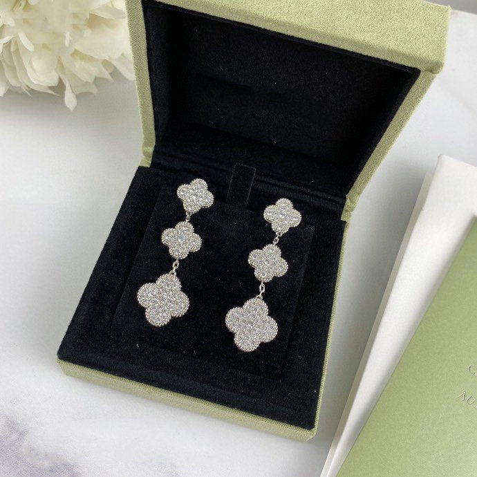 [Elowen Jewels]CLOVER 3 MOTIF DIAMOND SILVER DROP EARRINGS