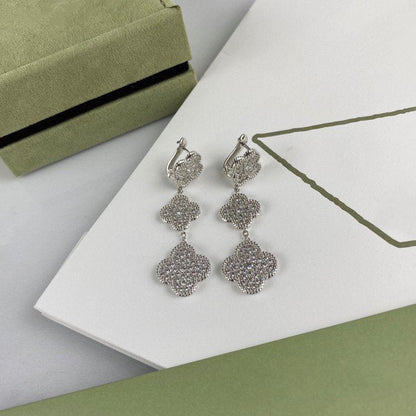 [Elowen Jewels]CLOVER 3 MOTIF DIAMOND SILVER DROP EARRINGS