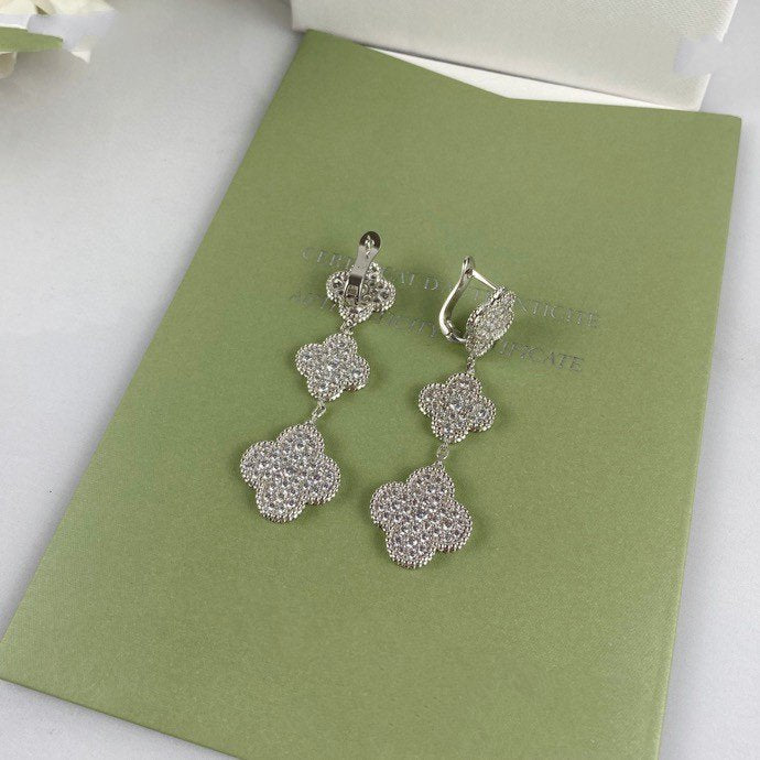 [Elowen Jewels]CLOVER 3 MOTIF DIAMOND SILVER DROP EARRINGS