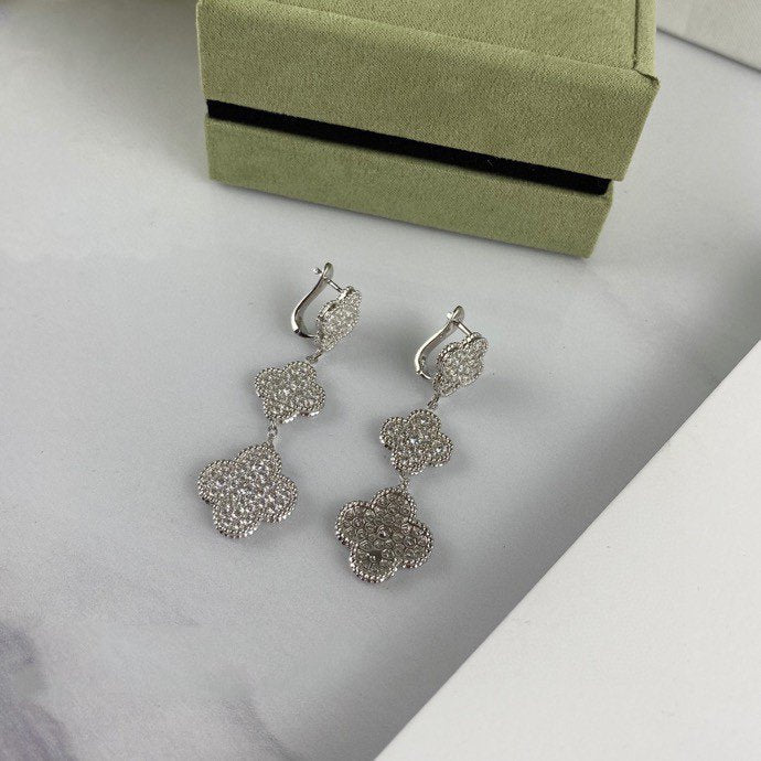 [Elowen Jewels]CLOVER 3 MOTIF DIAMOND SILVER DROP EARRINGS