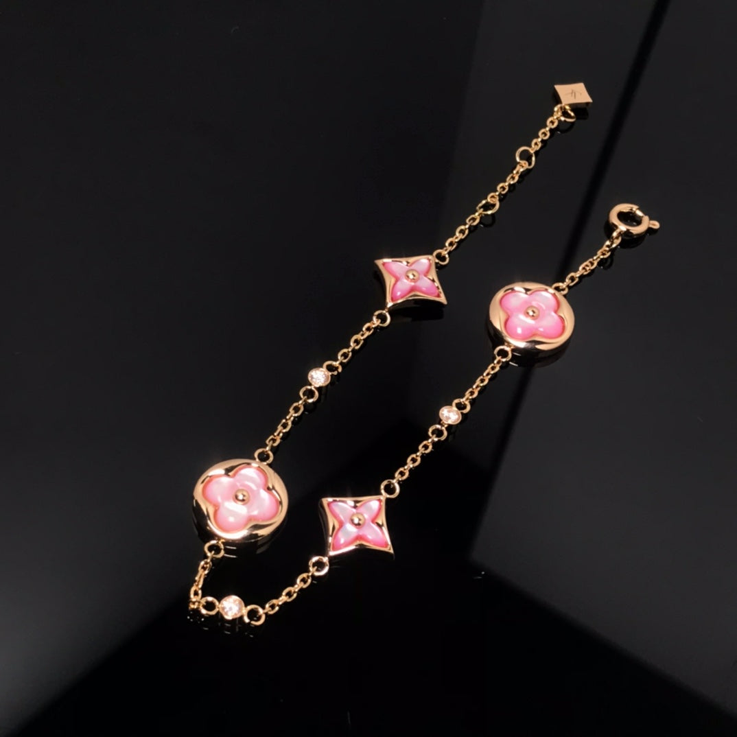 [Elowen Jewels]STAR AND SUN 4 MOTIF PINK MOP PINK GOLD BRACELET