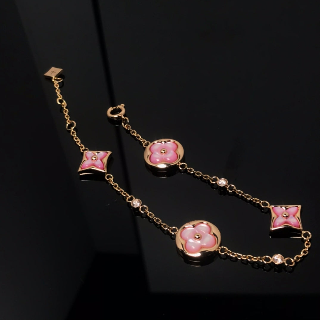 [Elowen Jewels]STAR AND SUN 4 MOTIF PINK MOP PINK GOLD BRACELET