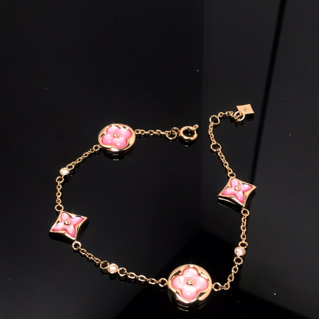 [Elowen Jewels]STAR AND SUN 4 MOTIF PINK MOP PINK GOLD BRACELET