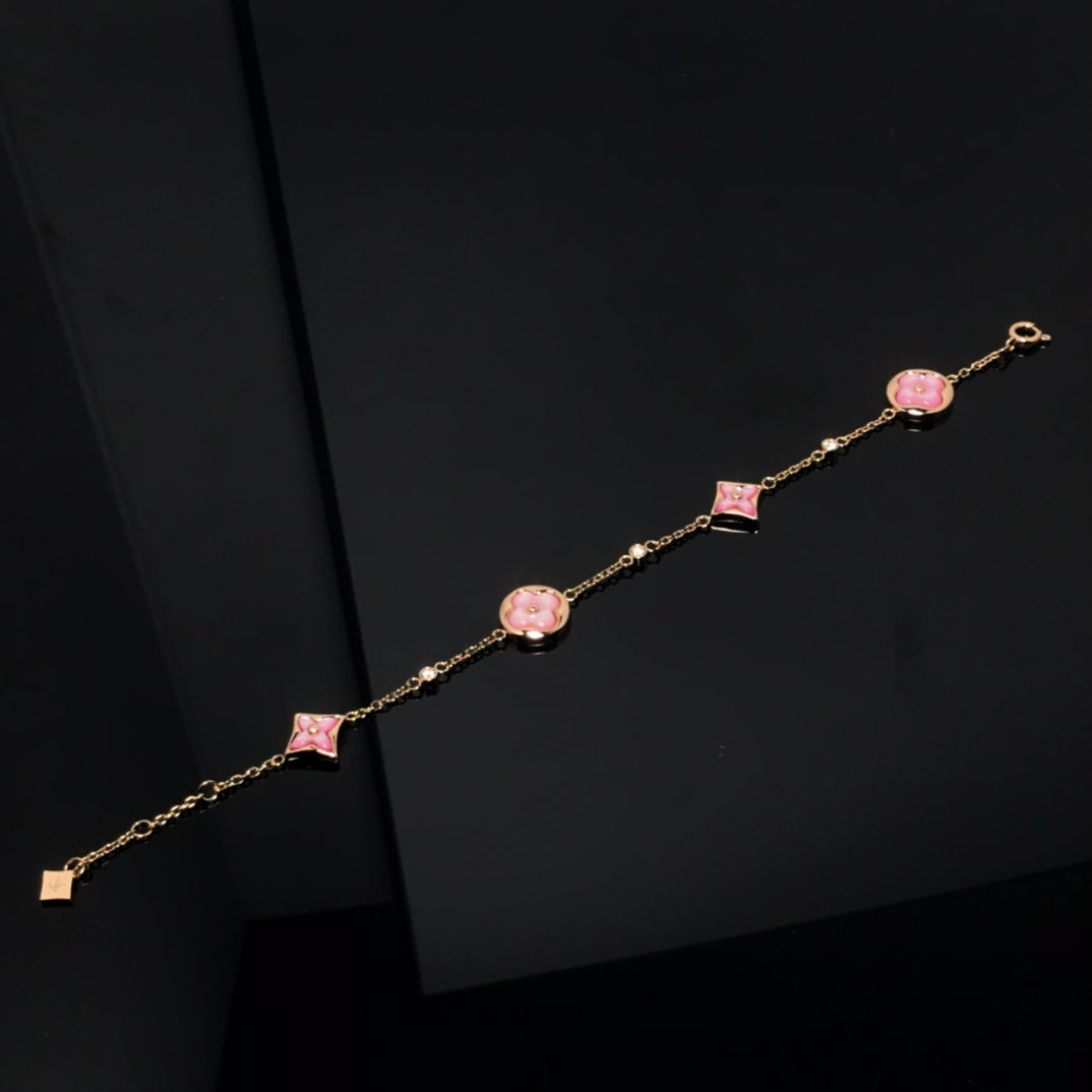 [Elowen Jewels]STAR AND SUN 4 MOTIF PINK MOP PINK GOLD BRACELET